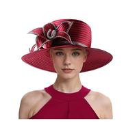 GSCLZ Chapeau haut-de-forme en satin à fleurs et strass for femme, accessoire de photographie, idéal for un banquet, mariage ou une cérémonie(Wine Red)