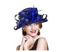 GSCLZ Chapeau melon noir de luxe for femme, élégant, en plumes, for mariage, soirée, cocktail(Royal Blue)