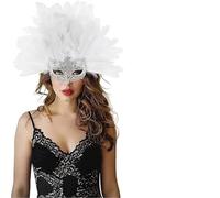 GSCLZ Coiffe à plumes avec masque, accessoire de costume de mascarade for accessoires de fête de Noël et costume de scène(White)
