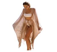 GSCLZ Pareo De Plage Blanc Or Kimono Bikini Cover-ups Tuniques Sexy Robe De Plage Femme Vêtements Tenues De Plage Maillots De Bain Femme Cover Up Robe Ete (Color : X20OW1359-100, Size : One Size)