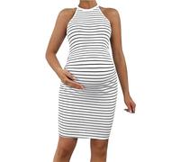 GSCLZ Robe de maternité décontractée à Rayures et col sans Manches, idéale for Un Usage Quotidien, Une Robe Droite Moulante Sexy for Femme Enceinte