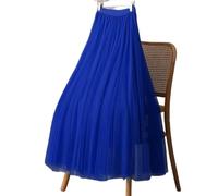 GSCLZ Tulle Skirts For Women High Waist Mesh A Line Pleated Skirt Elastic All Match(Blue 3,L)