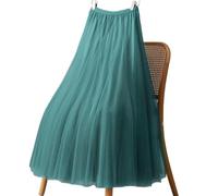 GSCLZ Tulle Skirts For Women High Waist Mesh A Line Pleated Skirt Elastic All Match(Green,S)