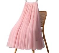 GSCLZ Tulle Skirts For Women High Waist Mesh A Line Pleated Skirt Elastic All Match(Pink,L)