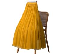 GSCLZ Tulle Skirts For Women High Waist Mesh A Line Pleated Skirt Elastic All Match(Yellow,S)