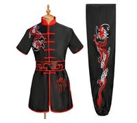 GSCLZ Uniforme Traditionnel de Wushu for Hommes et Femmes, Ensemble de vêtements de Kung Fu, Uniforme d'arts Martiaux, Tai Chi(Black Red,170 cm)