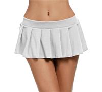GSCLZ Women's Pleated Mini Skirt Low Waist Skirts Summer Solid Girl Miniskirt(White,XL)