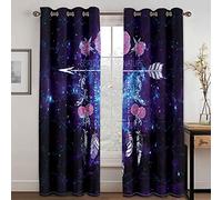 GSDFSD Rideau Occultant Ciel Étoilé Bleu Plumes Fleurs 3D Imprimé Occultants Polyester Rideaux Occultants pour Salon Design Moderne Rideaux De Cuisine De Porte Fenêtre À Oeillets 234x230cm 2 Pièces