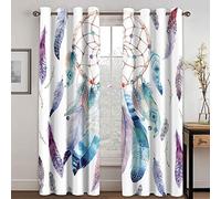 GSDFSD Rideaux Occultant Plume Blanc Violet Attrape-Rêves 3D Numérique Impression Perforés, Ombrage 90%, Chambre À Coucher Cuisine Moderne Adulte Enfant 200x215cm 2 Pièces