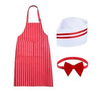 GSDGV Lot de 3 tabliers et toque de chef pour homme et femme avec poches, tablier à bavette avec poches à rayures rouges et blanches, tablier dos nu, tablier de cuisson pour barbecue, cuisine