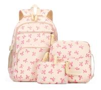 GSenhui Ensemble sac à dos d'écolier pour fille - 3 pièces - Avec sac à bandoulière et petit portefeuille - Avec nœud, Rose/1