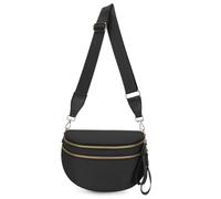 GSenhui Grand sac banane en nylon pour femme - Couleur unie - Large sangle avec 2 fermetures éclair - Poche poitrine - Grand sac à bandoulière, nylon noir