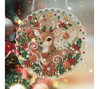 GSenhui Kit 3D Broderie Diamant Perle de Noel Couronne Pendentif | Kit Peinture Perle Diamant pour Adultes, avec Chaîne en Métal , Attrape-soleil, Diamond Painting Noël a Suspendre