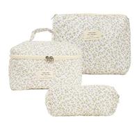 GSenhui Lot de 3 trousses de maquillage - Trousse de toilette esthétique - Motif floral - Pour femme - Joli sac de beauté - Grand voyage, M2, Mallette cosmétique