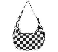 GSenhui Moon Bag Sac à main en nylon à carreaux pour femme Petit sac à main à carreaux pour les voyages et le travail, Noir + blanc