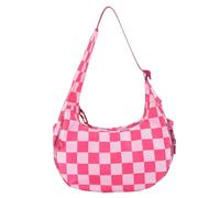 GSenhui Moon Bag Sac à main en nylon à carreaux pour femme Petit sac à main à carreaux pour les voyages et le travail, rouge rose et blanc