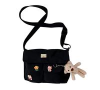 GSenhui Sac à bandoulière en toile pour femme - Motif Kawaii - Avec décoration Kawaii - Large sangle - Mignon - Pour adolescentes et filles, Noir