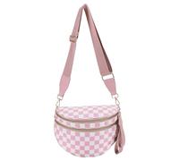 GSenhui Sac banane pour femme - Grand sac bandoulière à carreaux - Sac banane en nylon - Échiquier - Bandoulière large - Noir, A5 rose.