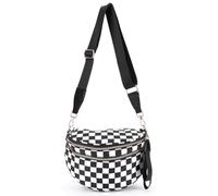 GSenhui Sac banane pour femme - Grand sac bandoulière à carreaux - Sac banane en nylon - Échiquier - Bandoulière large - Noir, A1 - Noir.