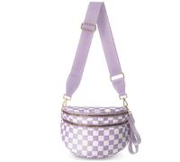 GSenhui Sac banane pour femme - Grand sac bandoulière à carreaux - Sac banane en nylon - Échiquier - Bandoulière large - Noir, Format A7 - Violet.