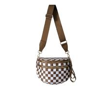 GSenhui Sac banane pour femme - Grand sac bandoulière à carreaux - Sac banane en nylon - Échiquier - Bandoulière large - Noir, Caramel A2