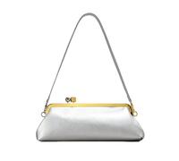 GSenhui Sac de soirée pour femme en cuir PU brillant Kiss-Lock - Format East-West, sac à bandoulière pour mariage et fête, argenté