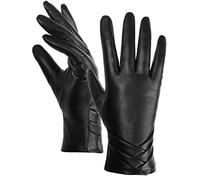 GSG W13150 Gants d'hiver en cuir d'agneau véritable pour femme avec doublure chaude pour écran tactile, M