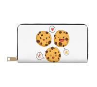 GSGCSBYMLG 3 biscuits aux pépites de chocolat avec différentes expressions imprimé portefeuille en cuir grand portefeuille de voyage hommes femmes fermeture éclair pochette porte-cartes, blanc, Taille