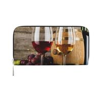 GSGCSBYMLG Art Portefeuille en cuir imprimé vin rouge galsses et raisins pour homme et femme avec fermeture éclair, Noir , Taille unique
