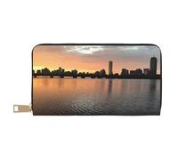 GSGCSBYMLG Boston Charles River City Skyline Sunset Portefeuille de voyage en cuir imprimé Grand portefeuille de voyage pour homme et femme Fermeture éclair Porte-cartes, blanc, Taille unique