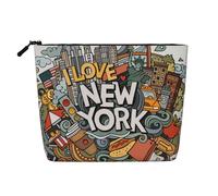 GSGCSBYMLG Cartoon Cute New York American Theme Art Printed Fake Chanvre Makeup Bag Travel Toiletry Bag Organizer Bag, Noir , Taille unique