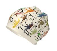GSGCSBYMLG Élégant apprentissage des lettres de l'alphabet avec des dinosaures imprimés pour enfants Bonnet sans bord Chaud Bonnet tricoté Noir