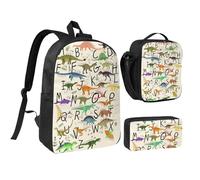 GSGCSBYMLG Élégant sac d'école avec imprimé dinosaures et lettres de l'alphabet 43,2 cm, Noir , Taille unique, Pochette à monnaie