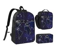 GSGCSBYMLG Ensemble cartable, sac à stylos, sac à déjeuner imprimé carte du monde 43,2 cm, Noir , Taille unique, Pochette à monnaie