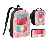 GSGCSBYMLG Ensemble cartable, sac à stylos, sac à déjeuner imprimé Cotton Candy 43,2 cm, Noir , Taille unique, Pochette à monnaie