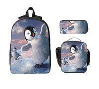 GSGCSBYMLG Ensemble cartable, sac à stylos, sac à déjeuner imprimé pingouin heureux 43,2 cm, Noir , Taille unique, Pochette à monnaie