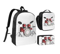 GSGCSBYMLG Ensemble de batterie cool avec sac d'école et sac à déjeuner imprimé 43,2 cm, Noir , Taille unique, Pochette à monnaie