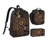 GSGCSBYMLG Ensemble sac d'école en bronze avec inscription « Gears Clock » - 43,2 cm - Sac à crayons - Sac à déjeuner, Noir , Taille unique, Pochette à monnaie