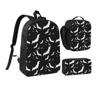 GSGCSBYMLG Ensemble sac d'école imprimé chauve-souris volante Halloween 43,2 cm, Noir , Taille unique, Pochette à monnaie