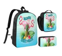 GSGCSBYMLG Ensemble sac d'école, sac à crayons et sac à déjeuner Motif flamant rose tropical 43,2 cm, Noir , Taille unique, Pochette à monnaie