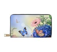 GSGCSBYMLG Grand portefeuille de voyage en cuir imprimé papillon et fleurs bleu pour homme et femme avec fermeture éclair, blanc, Taille unique