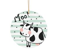 GSGCSBYMLG Joli pendentif rond en aluminium imprimé vache à pois pour sapin de Noël décoration à suspendre