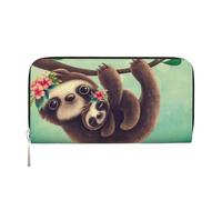 GSGCSBYMLG Lazy Cute Sloth Hanging The Branches Portefeuille à main en cuir imprimé pour homme et femme Fermeture éclair Porte-cartes, Noir , Taille unique
