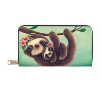 GSGCSBYMLG Lazy Cute Sloth Hanging The Branches Portefeuille en cuir imprimé Grand portefeuille de voyage pour homme femme Fermeture éclair Porte-cartes, blanc, Taille unique