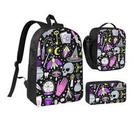 GSGCSBYMLG Magic Witch Witchcraft Ensemble sac d'école avec dessin bohème 43,2 cm, Noir , Taille unique, Pochette à monnaie