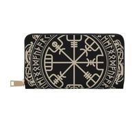 GSGCSBYMLG Magical Design Portefeuille de voyage en cuir imprimé boussole runes nordiques Grand portefeuille de voyage pour homme et femme Fermeture éclair Porte-cartes, blanc, Taille unique