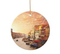 GSGCSBYMLG Magnifique pendentif rond en aluminium imprimé Vue du canal de Venise Décoration de sapin de Noël à suspendre