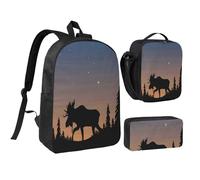 GSGCSBYMLG Moose Mountain Ensemble cartable avec sac à crayons et sac à déjeuner Motif pin sauvage 43,2 cm, Noir , Taille unique, Pochette à monnaie