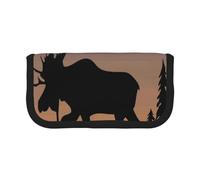 GSGCSBYMLG Moose Mountain Pine Tree Wilderness Trousse à stylos en toile imprimée Portable Papeterie Pochette de rangement