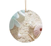 GSGCSBYMLG Pendentif rond bleu zen avec étoiles de mer sur la plage en aluminium imprimé décoration de sapin de Noël